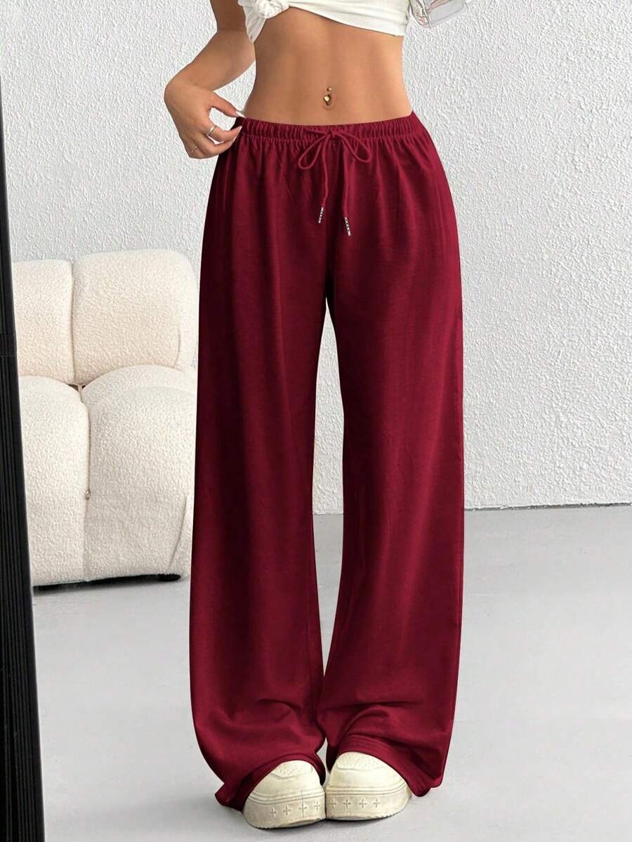 Düz Renk Bağcıklı Bel Düz Paça Jogger Pantolon