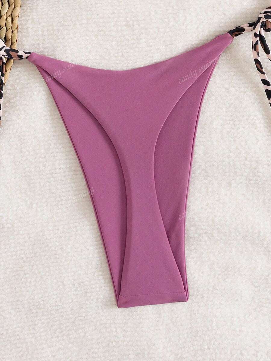 Leopar Desenli Boyundan Bağlamalı Bikini Takımı