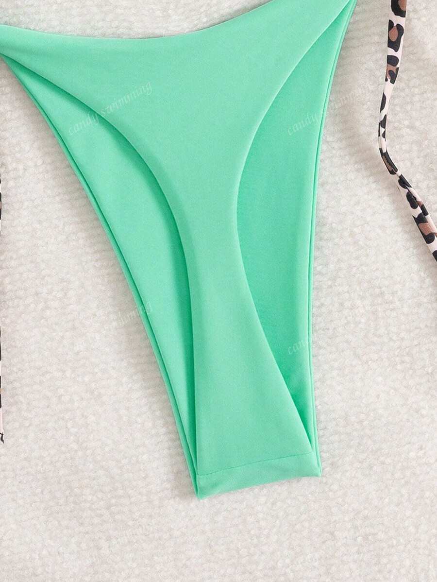 Leopar Desenli Boyundan Bağlamalı Bikini Takımı