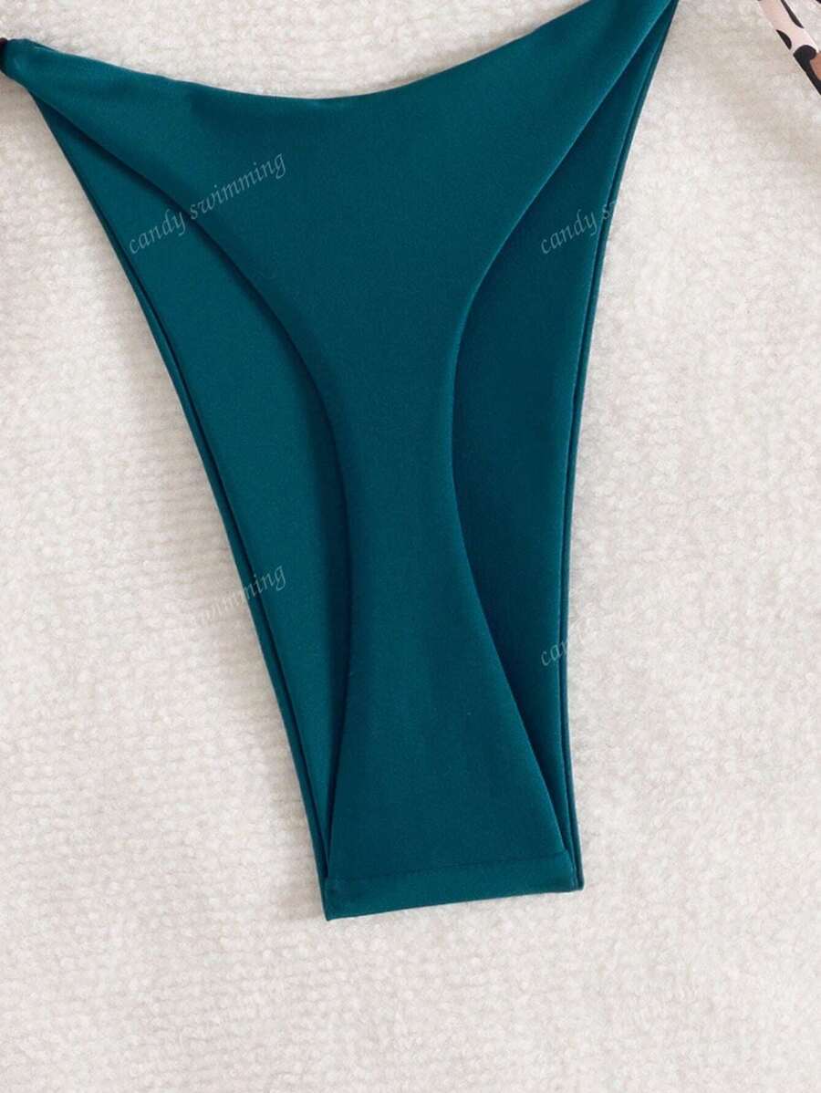 Leopar Desenli Boyundan Bağlamalı Bikini Takımı