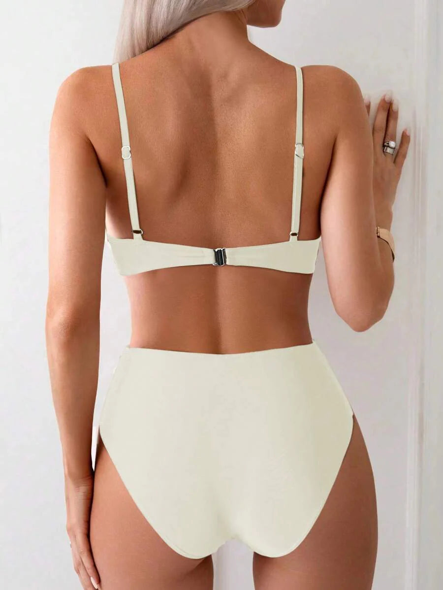 Askılı Yüksek Bel Balenli Bikini Takımı