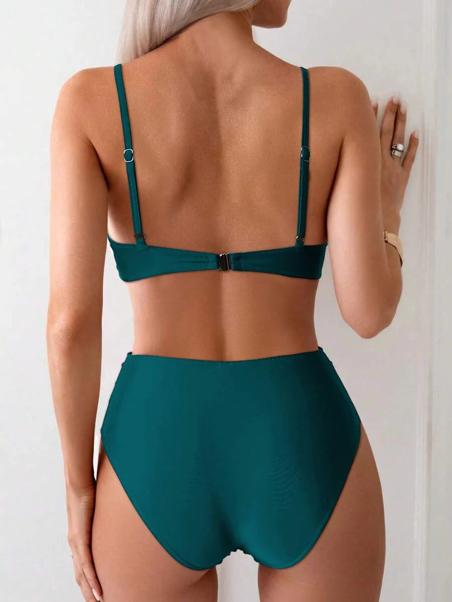 Askılı Yüksek Bel Balenli Bikini Takımı