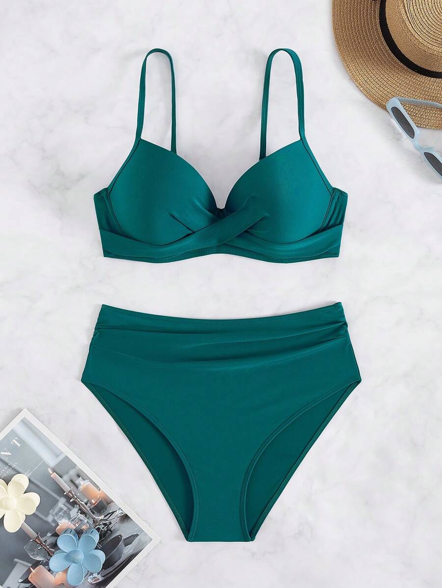 Askılı Yüksek Bel Balenli Bikini Takımı