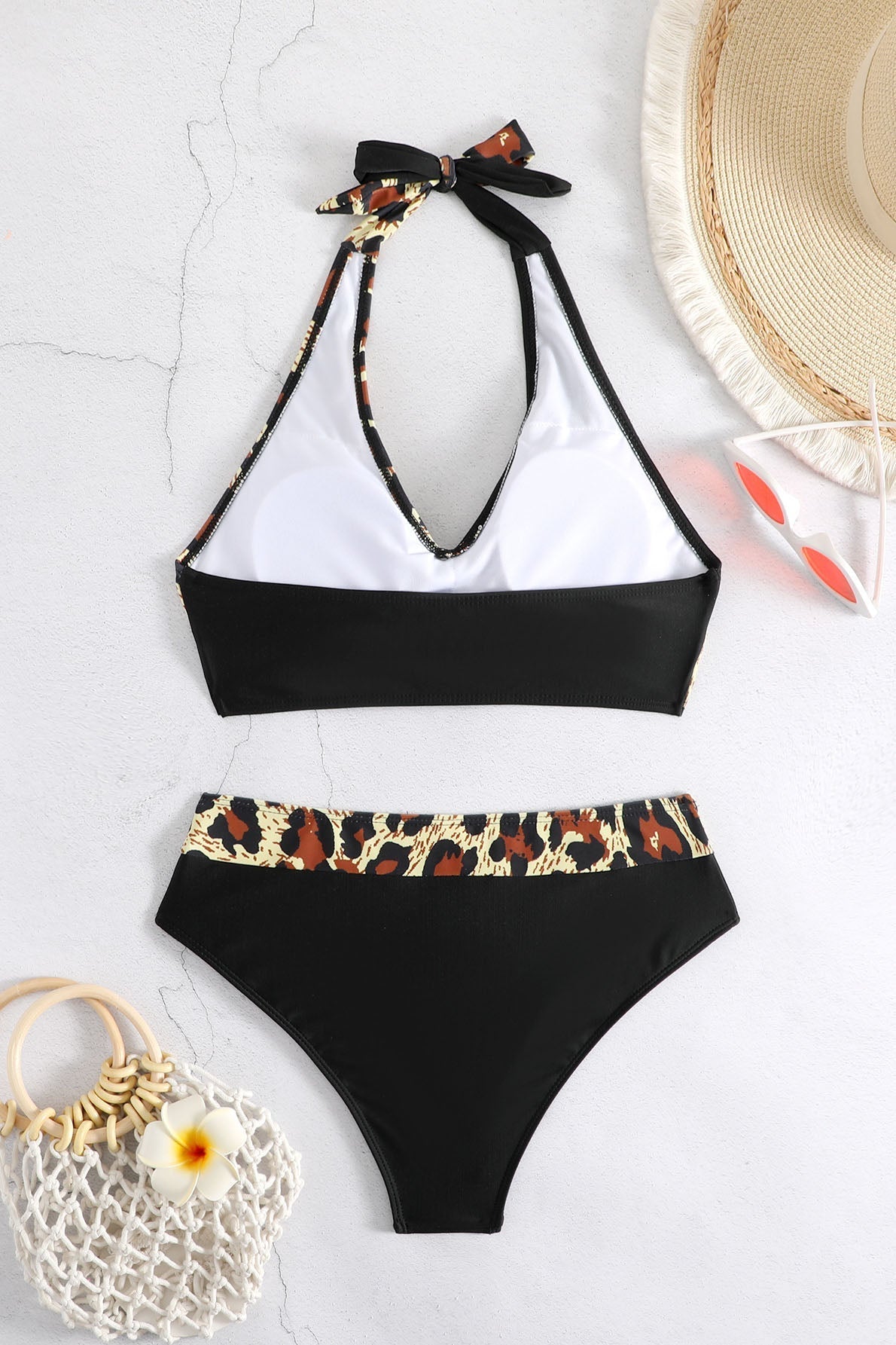 Renk Bloklu Boyundan Bağlamalı Bikini Mayo