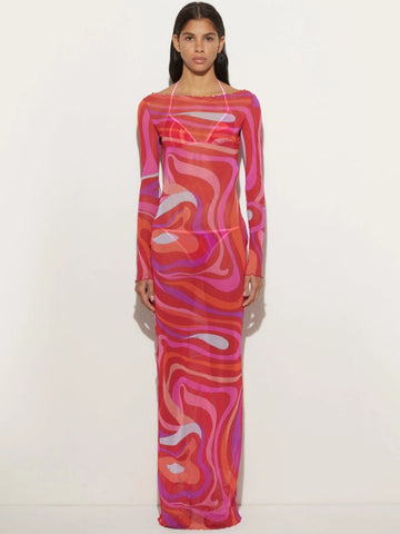 Marm Şifon Uzun Elbise