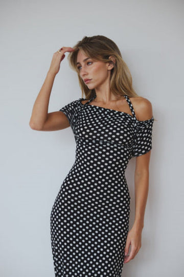 Polka Dot Uzun Elbise