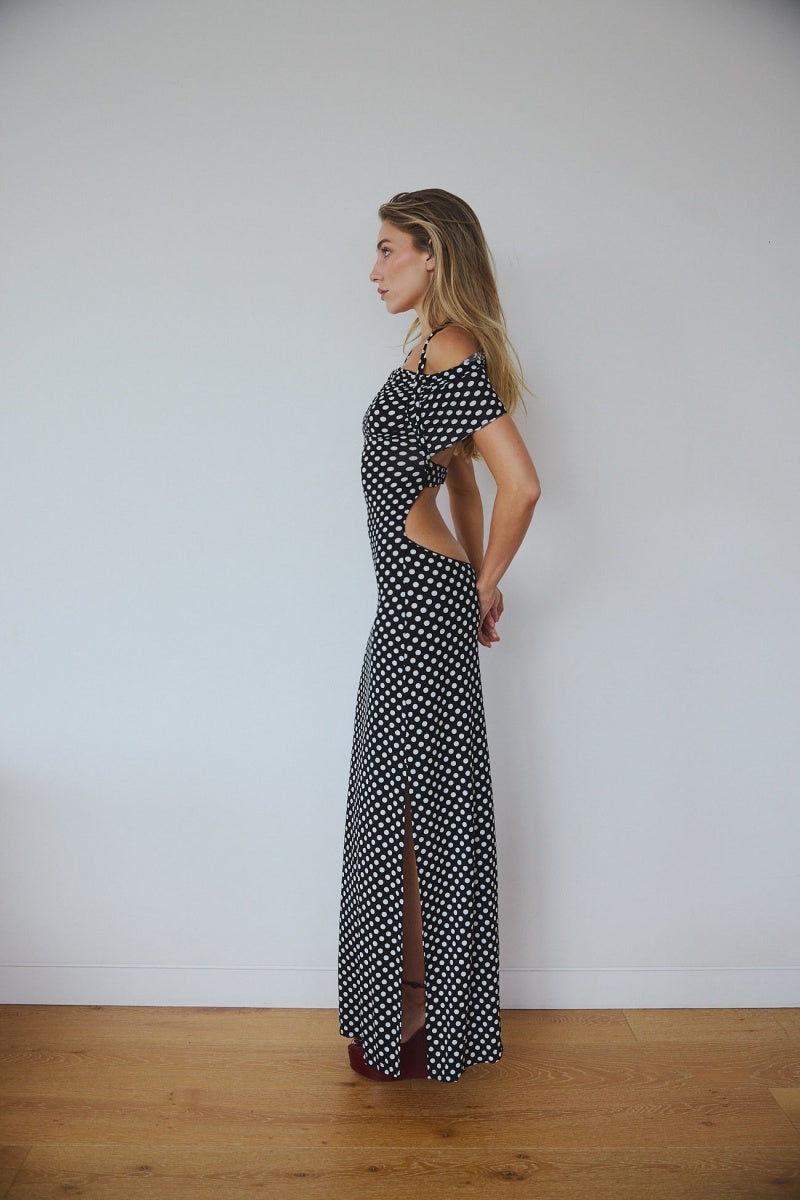 Polka Dot Uzun Elbise