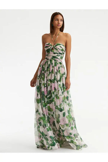 Madelaine Halter Yaka Çiçekli Uzun Elbise