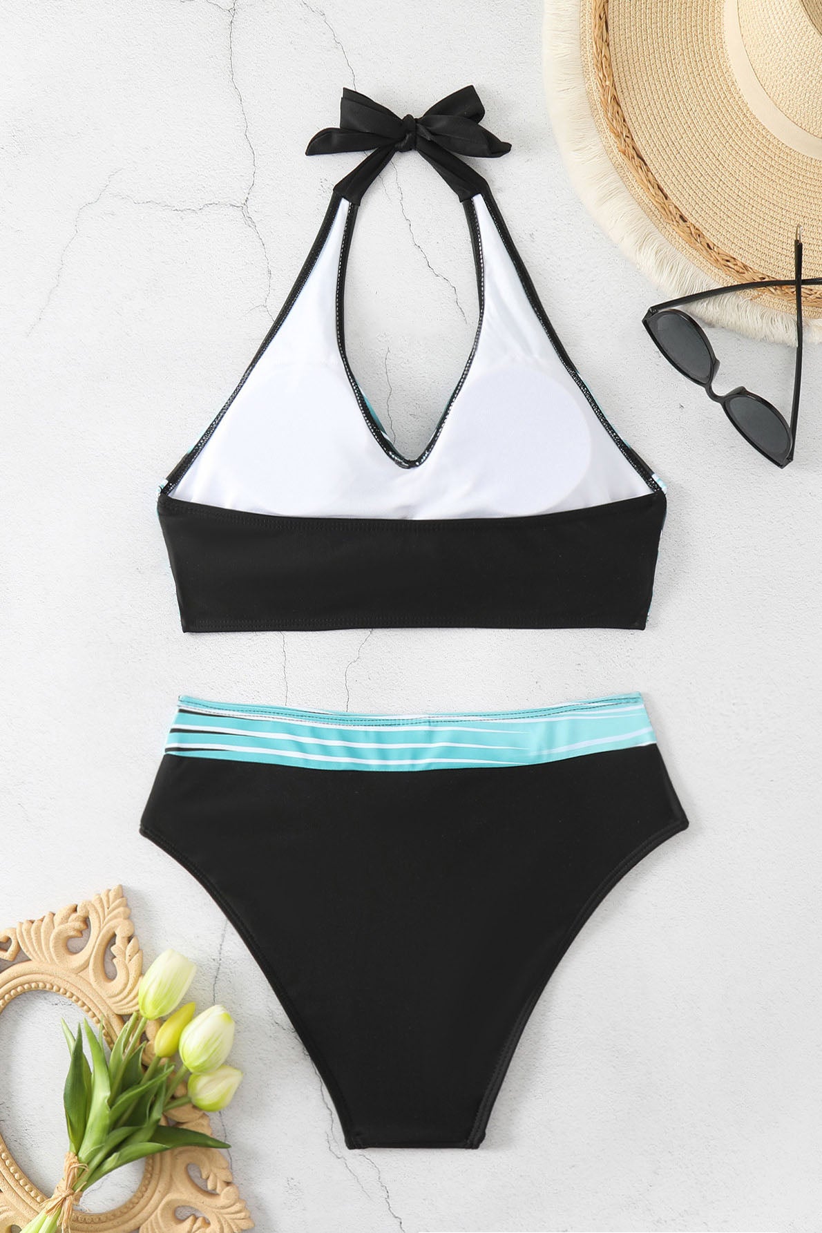 Renk Bloklu Boyundan Bağlamalı Bikini Mayo