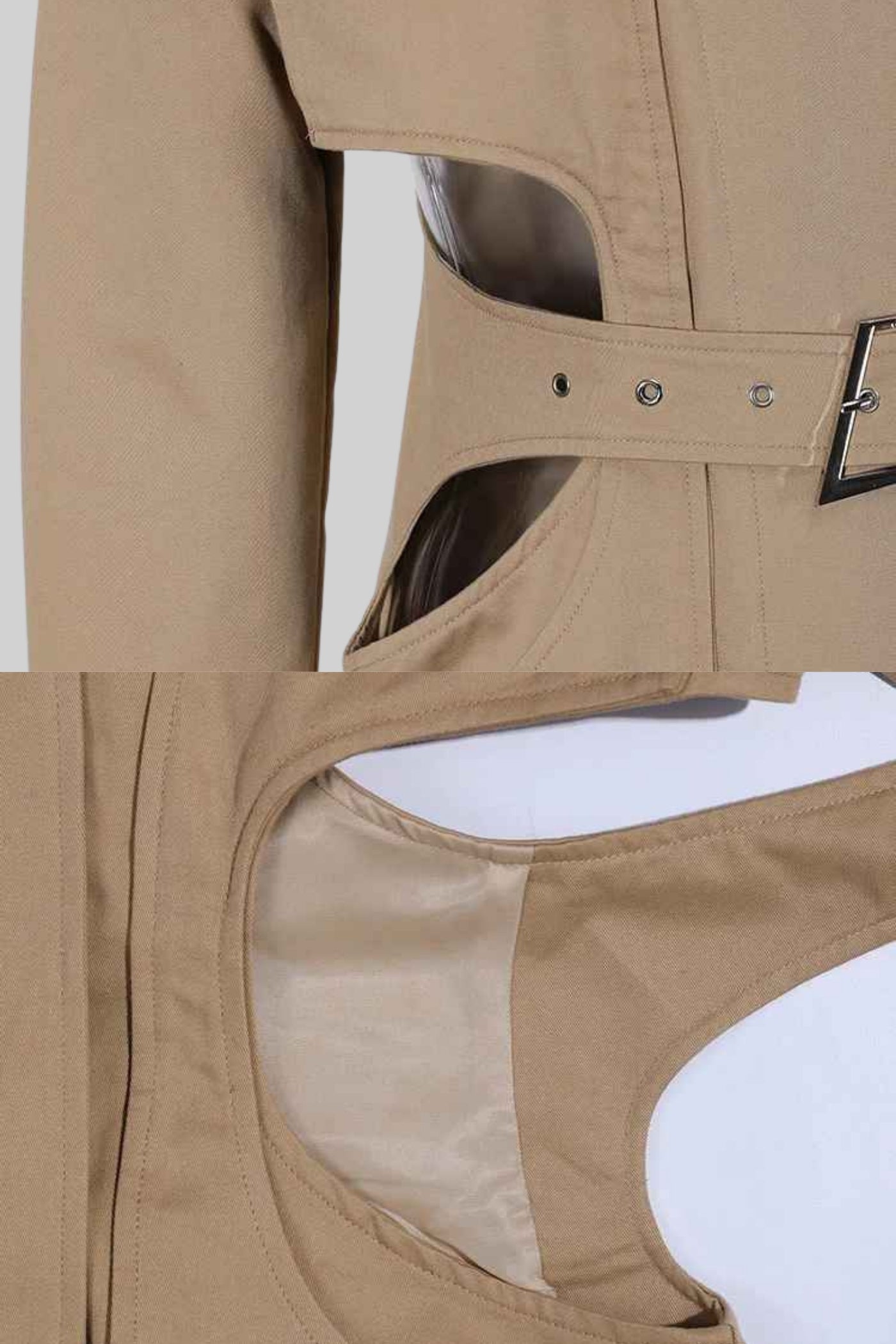 Bej Cut-Out Trenç Kaban