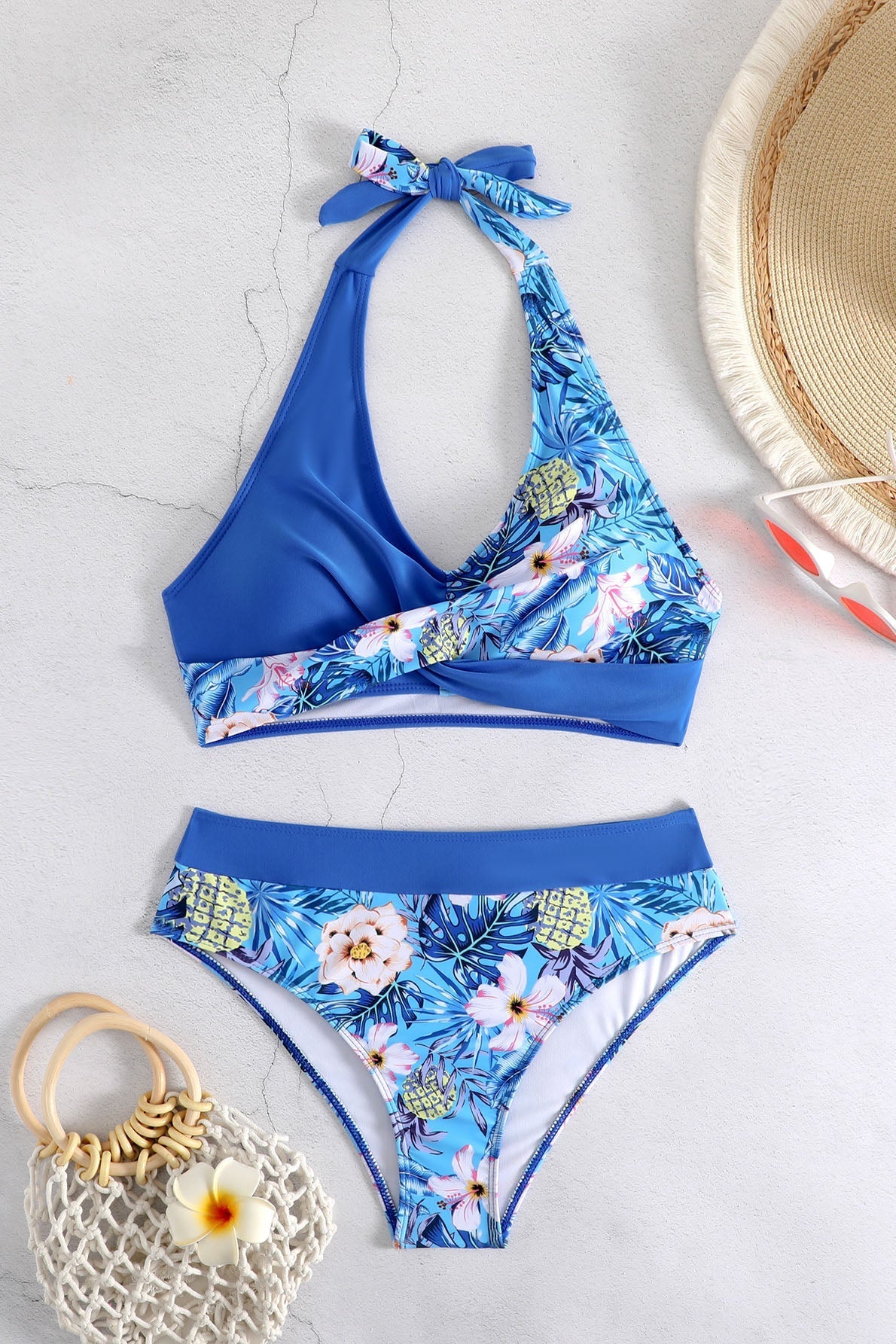 Renk Bloklu Boyundan Bağlamalı Bikini Mayo