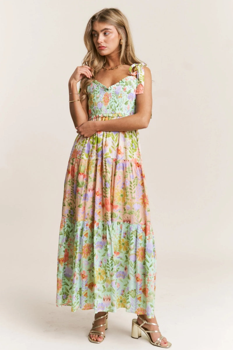 Meadow Bloom Katmanlı Uzun Elbise