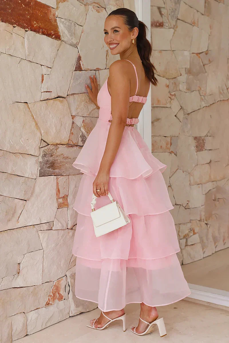 Shayla Uzun Elbise Pembe