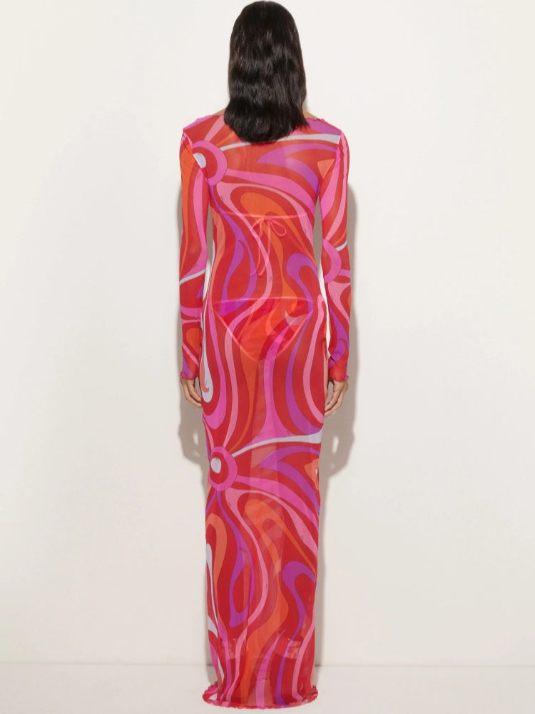 Marm Şifon Uzun Elbise