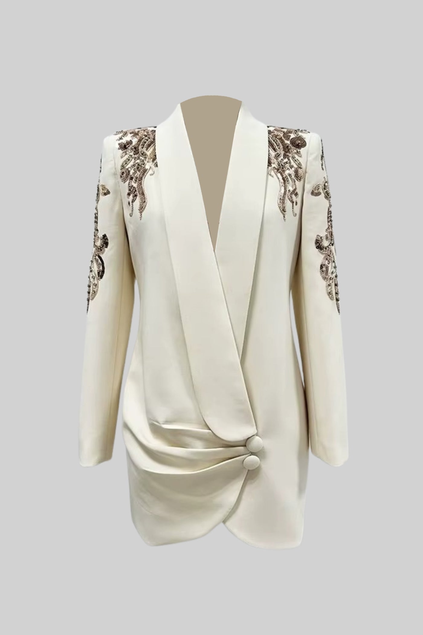 Karmaşık Omuz İşlemeli Drapeli Blazer