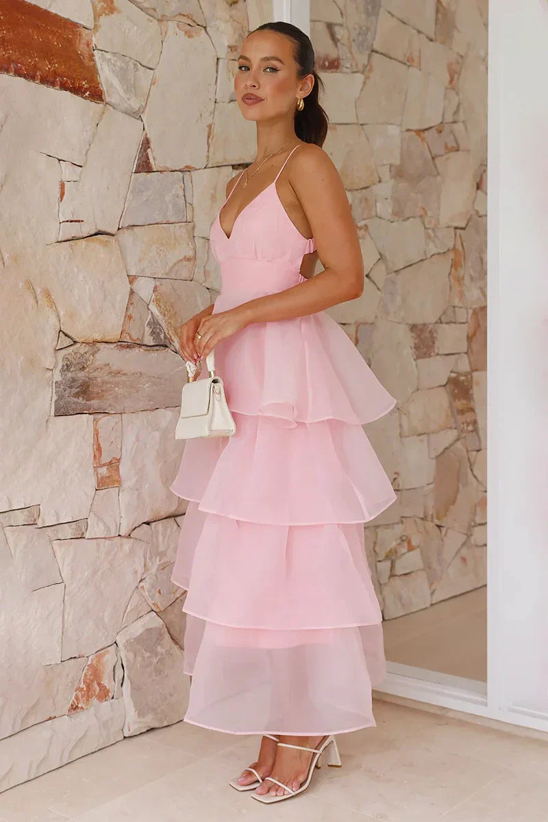 Shayla Uzun Elbise Pembe