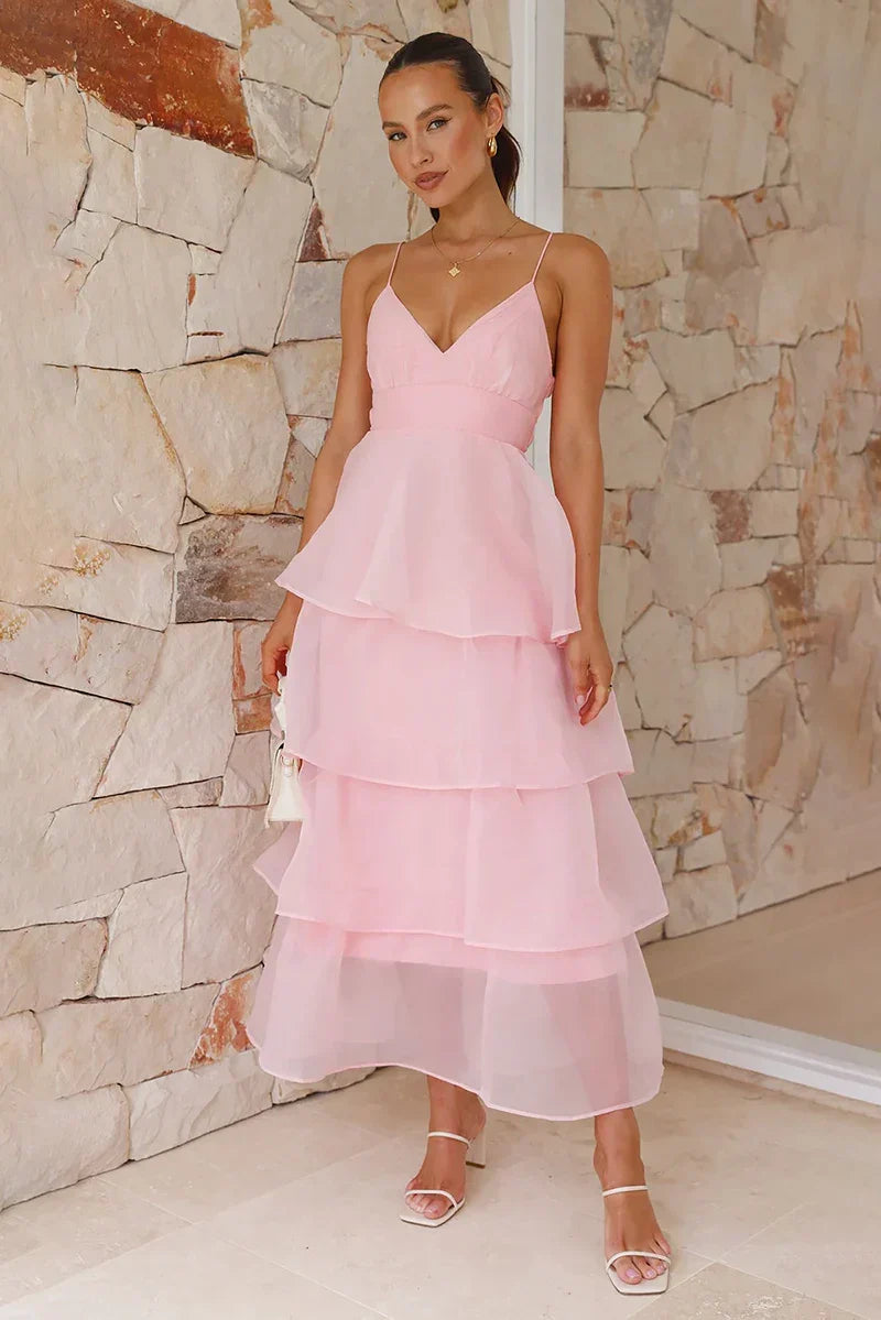 Shayla Uzun Elbise Pembe