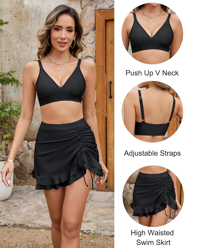 Yüksek Bel Karın Toparlayıcı Bikini Seti Ve Etek – Vintage Stil
