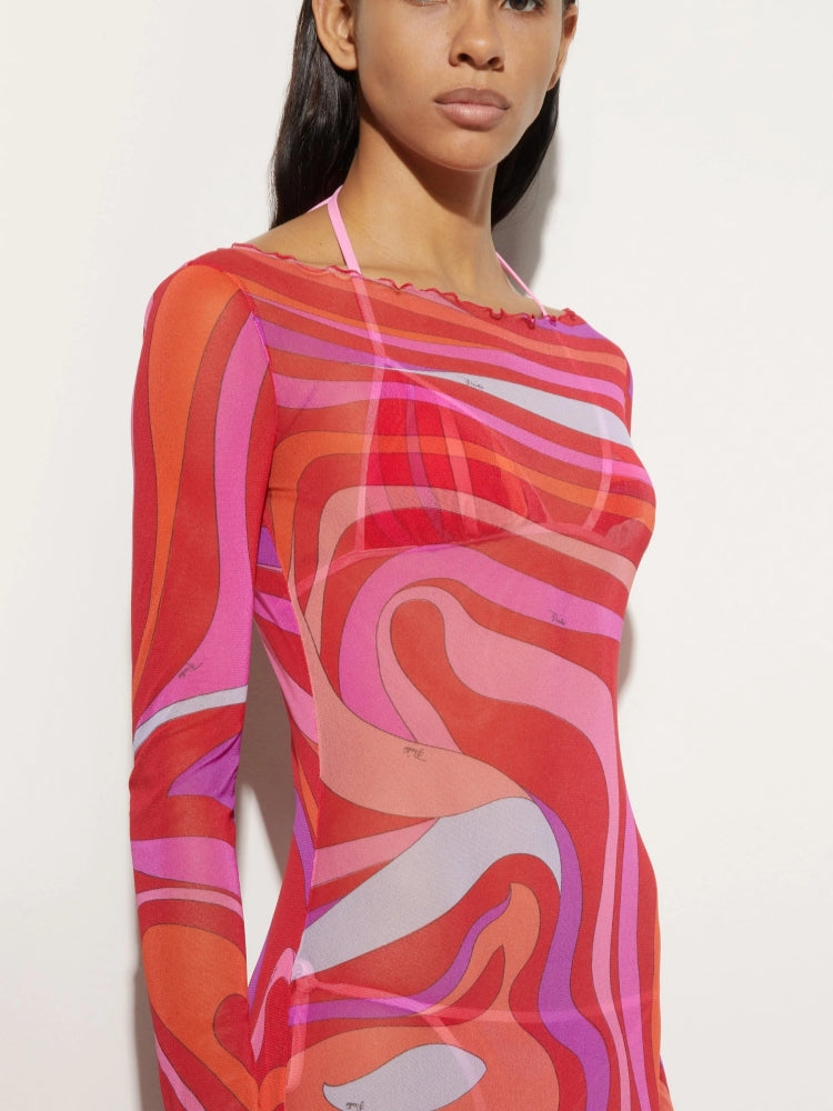 Marm Şifon Uzun Elbise