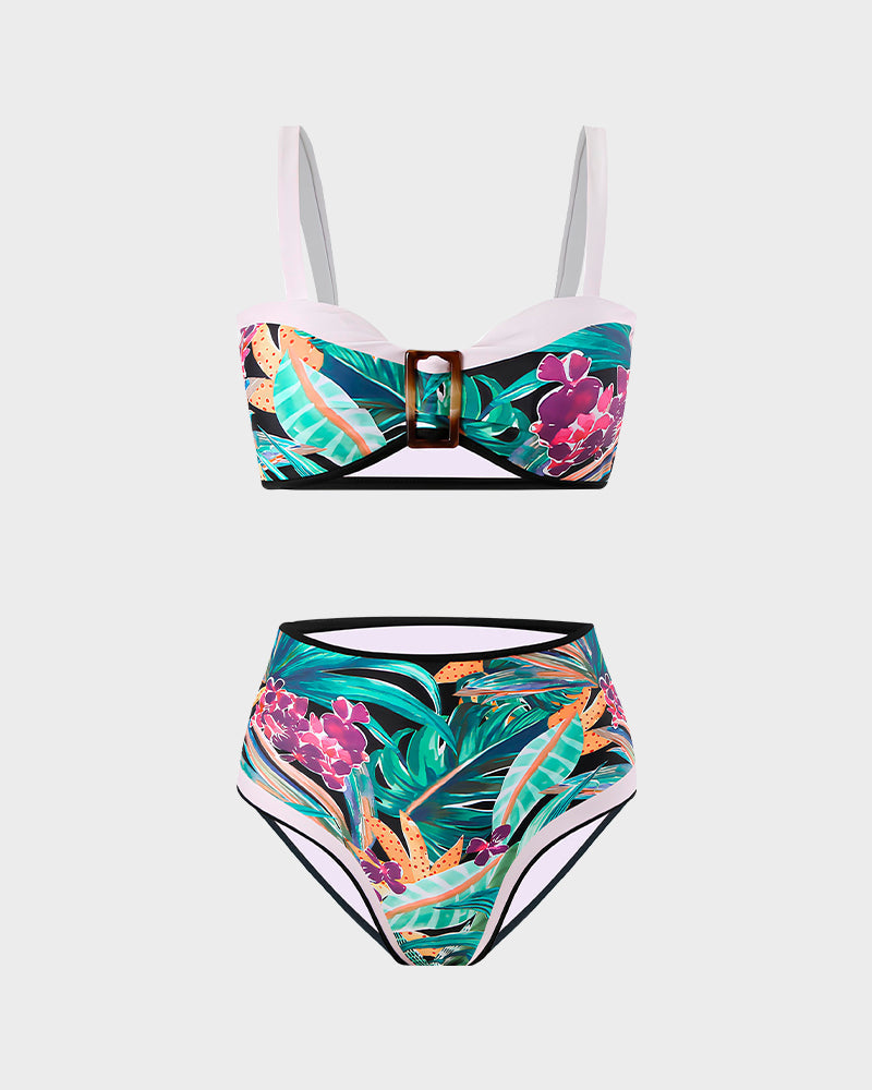 Şık Yüksek Bel Çiçek Desenli Bikini Takımı