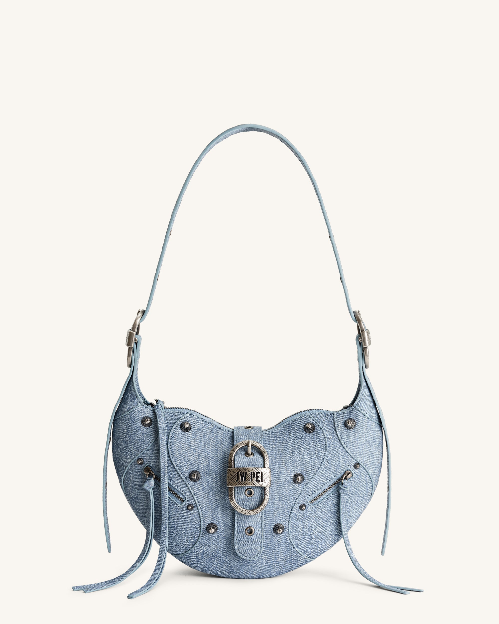 Kadın Tessa Denim Kabartmalı Omuz Çantası Mavi