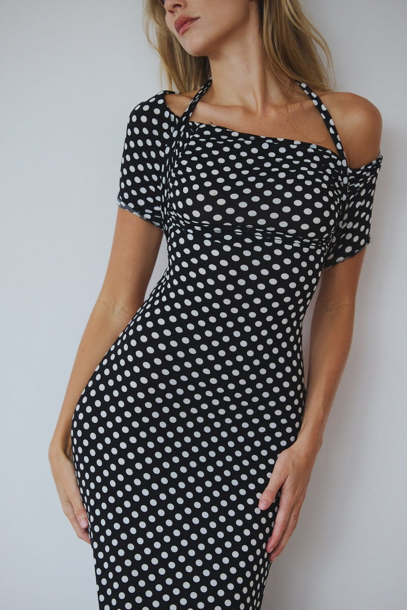 Polka Dot Uzun Elbise