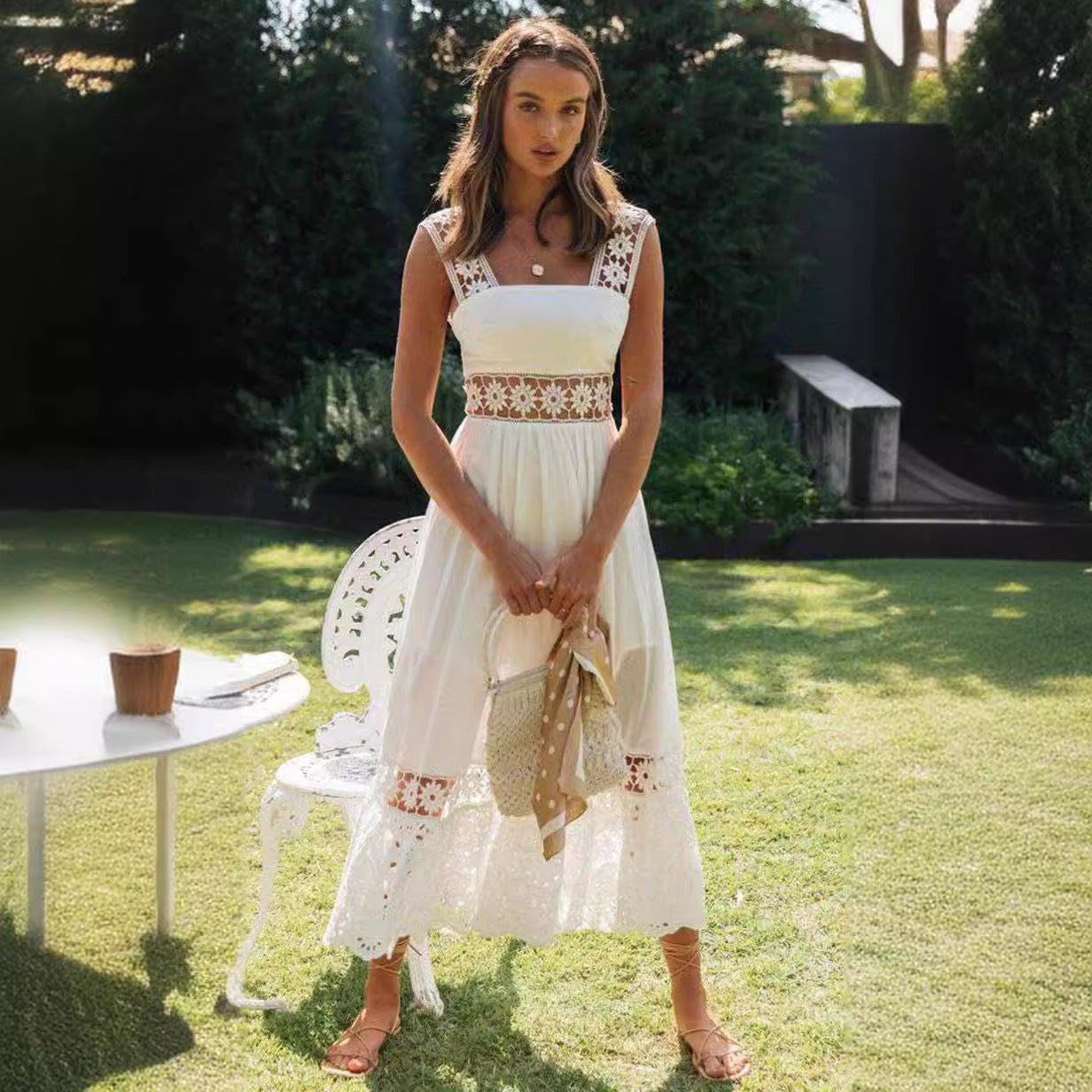 Full-Skirted Long Lace Panel Midi Dress ALSORA Full-Skirted Long Lace Panel Midi Dress ALSORA