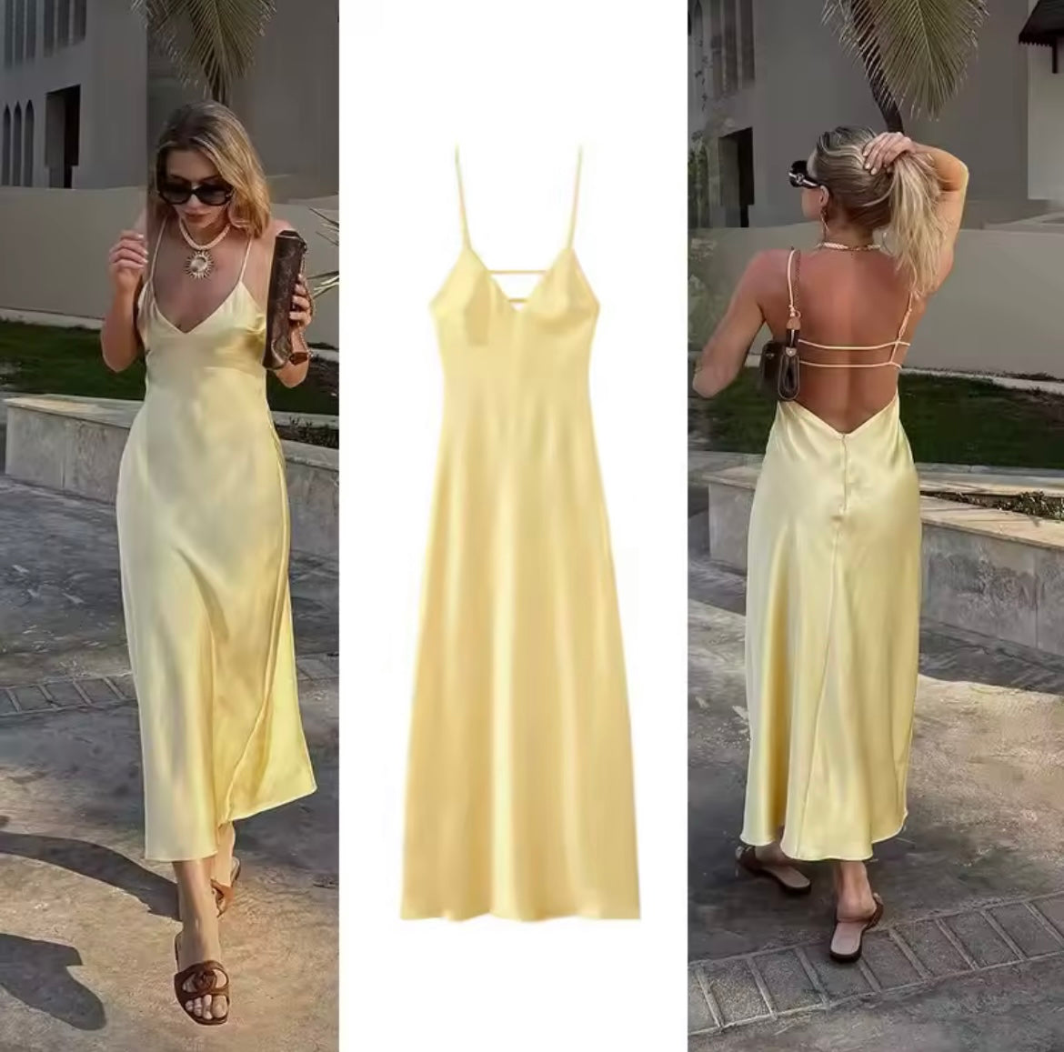 Nikka Uzun Saten Slip Maxi Elbise