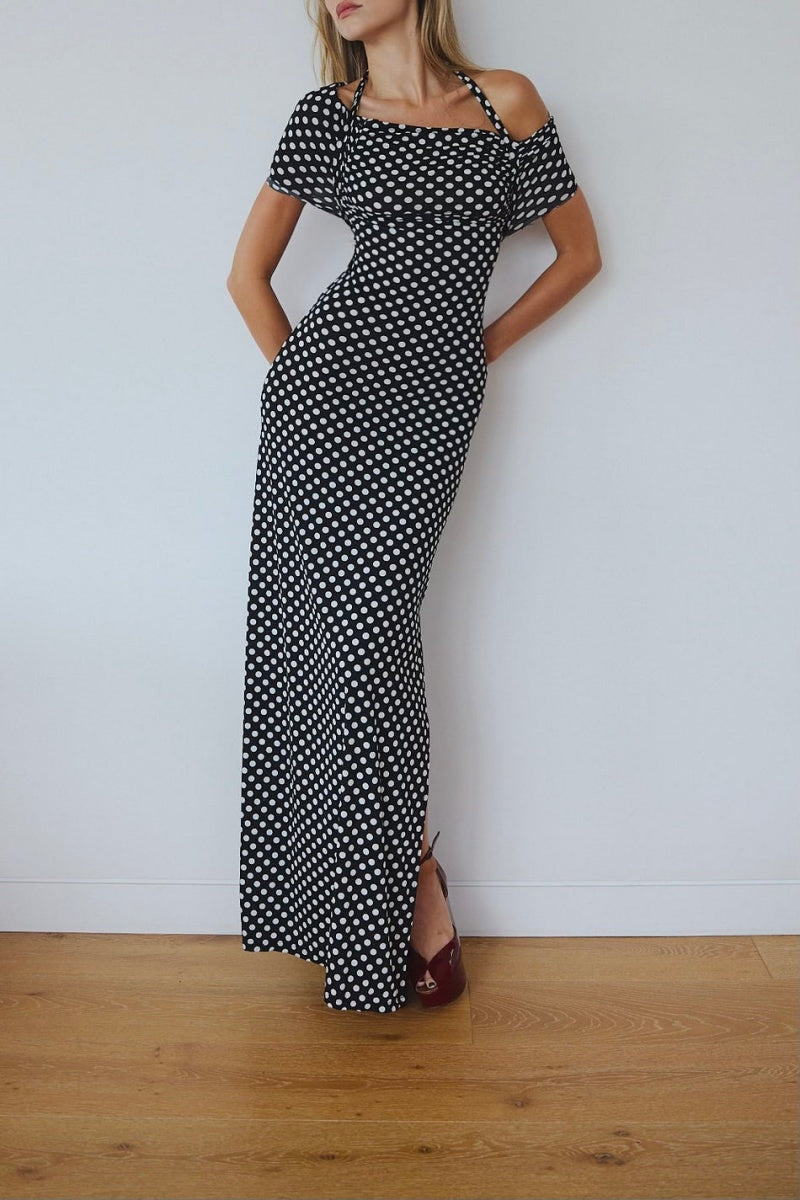 Polka Dot Uzun Elbise