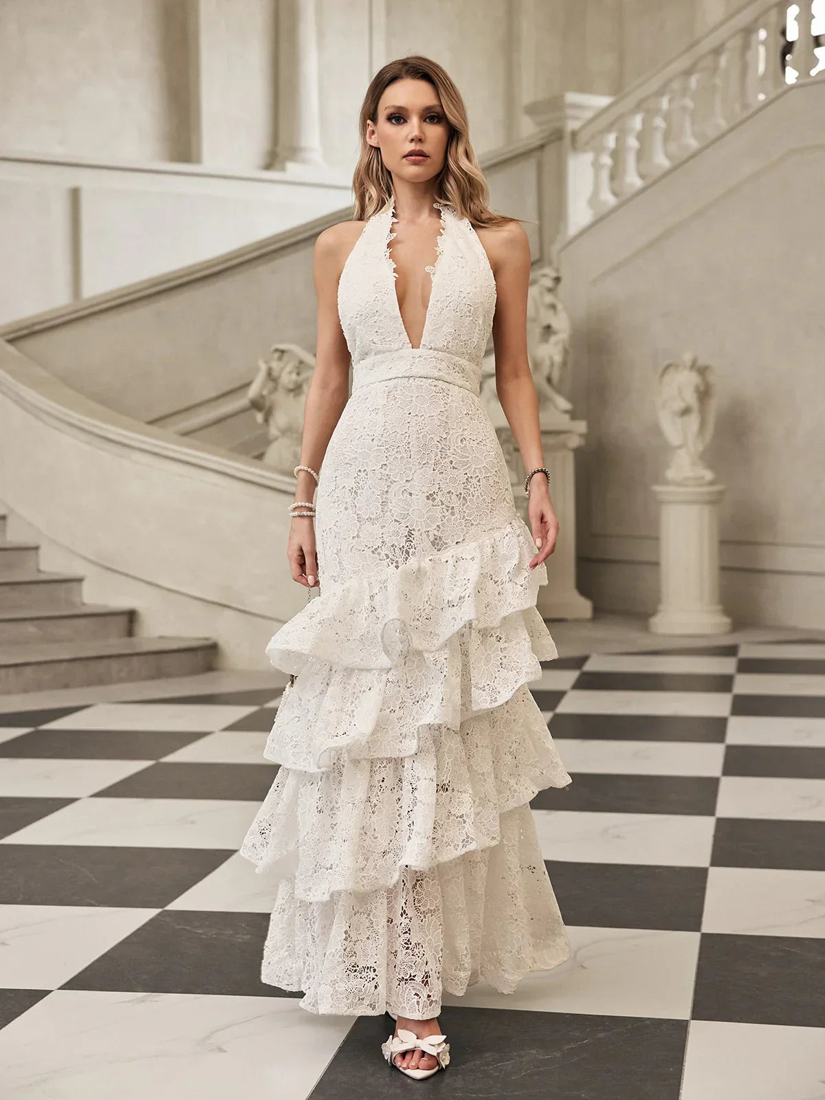 ruffle halter wedding dress Halter Wedding Dresses 2026 | High Neck Bridal Gowns