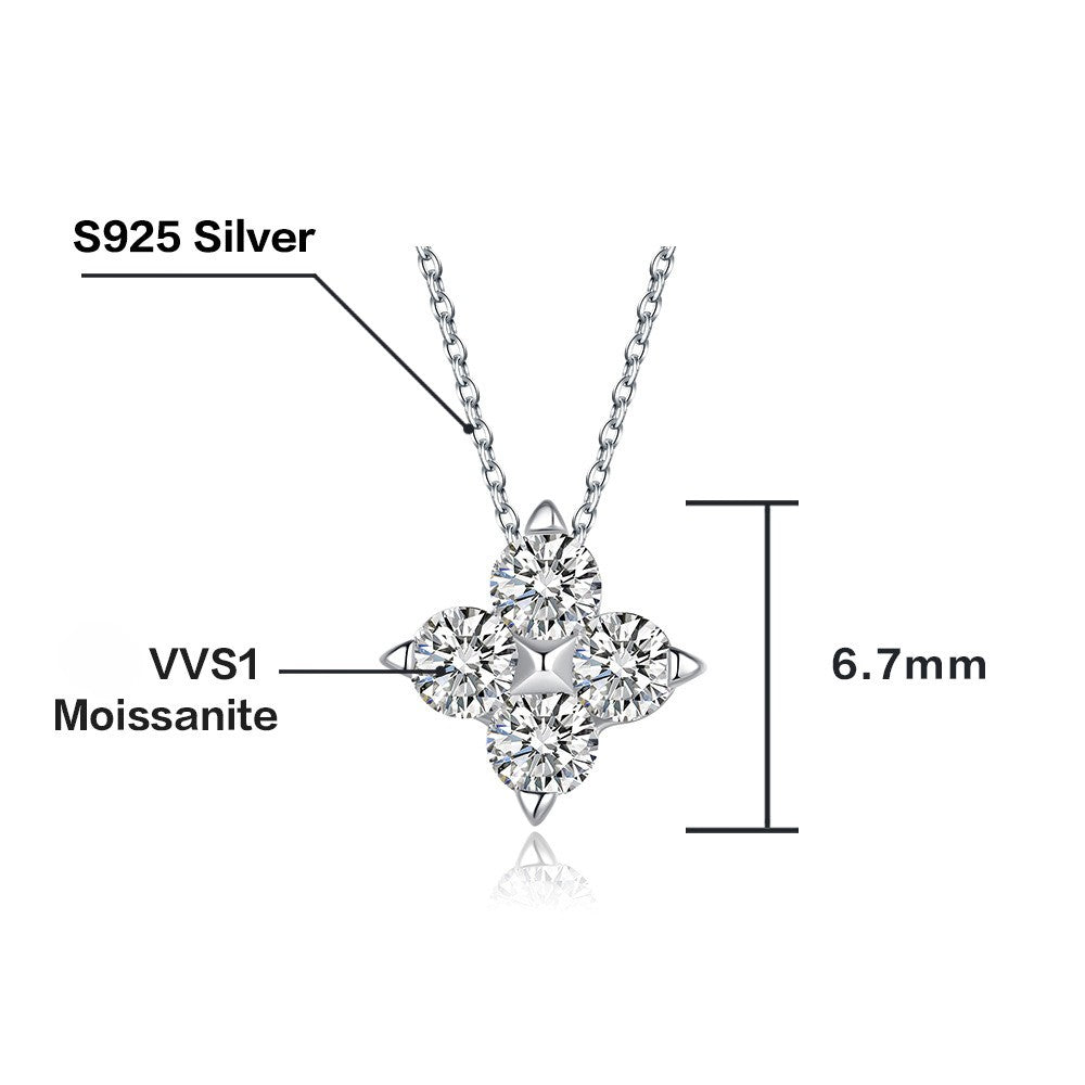 🧿 Şansın Işıltısı – 925 Ayar Gümüş Moissanite Dört Yapraklı Yonca Kolye