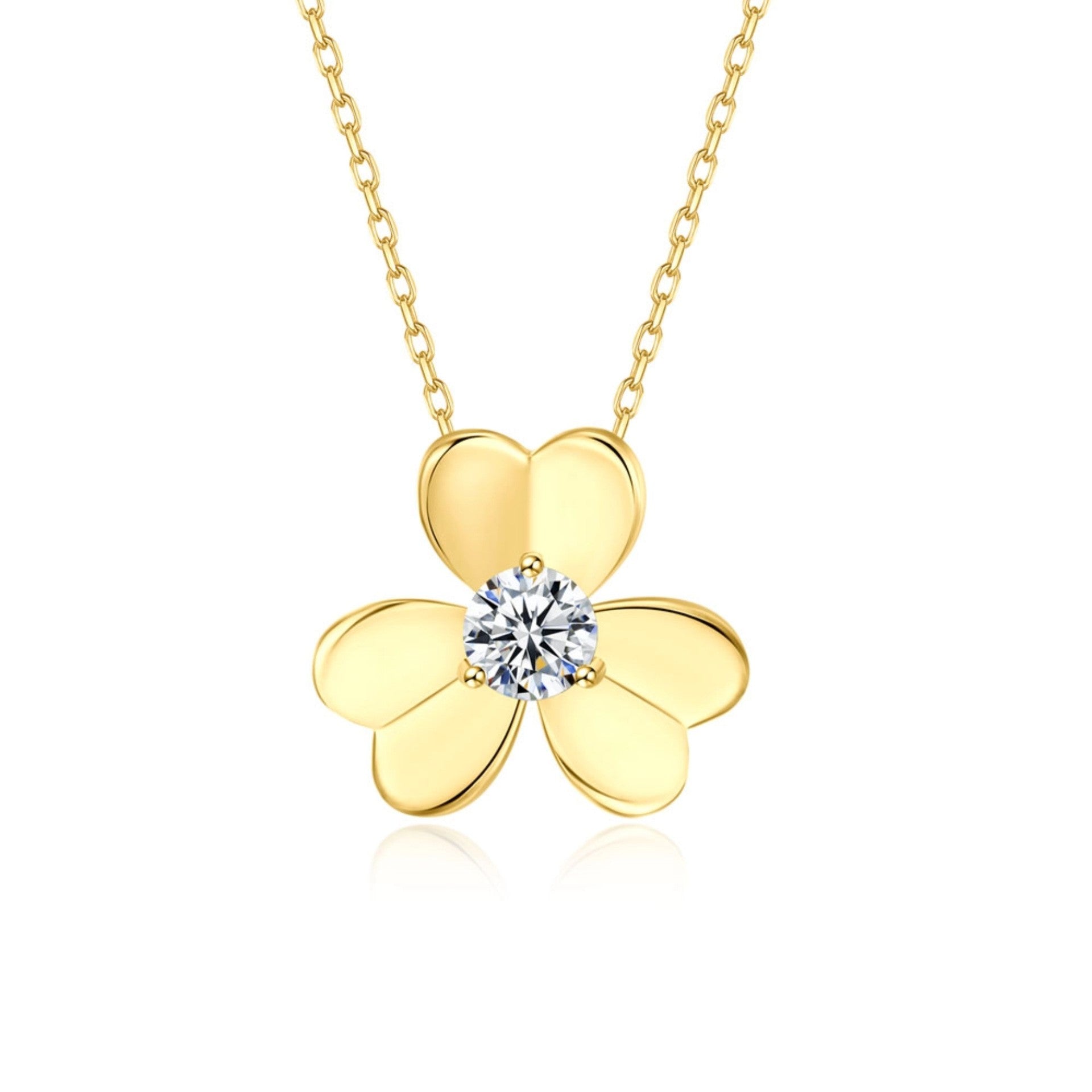 S925 Ayar gümüş yonca kolye moissanite