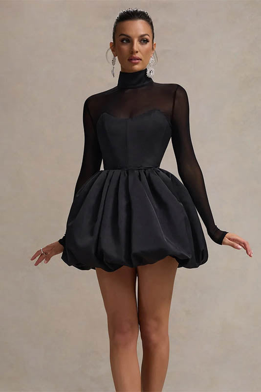 Kışlık Zarif Slim Fit Puf Mini Elbise