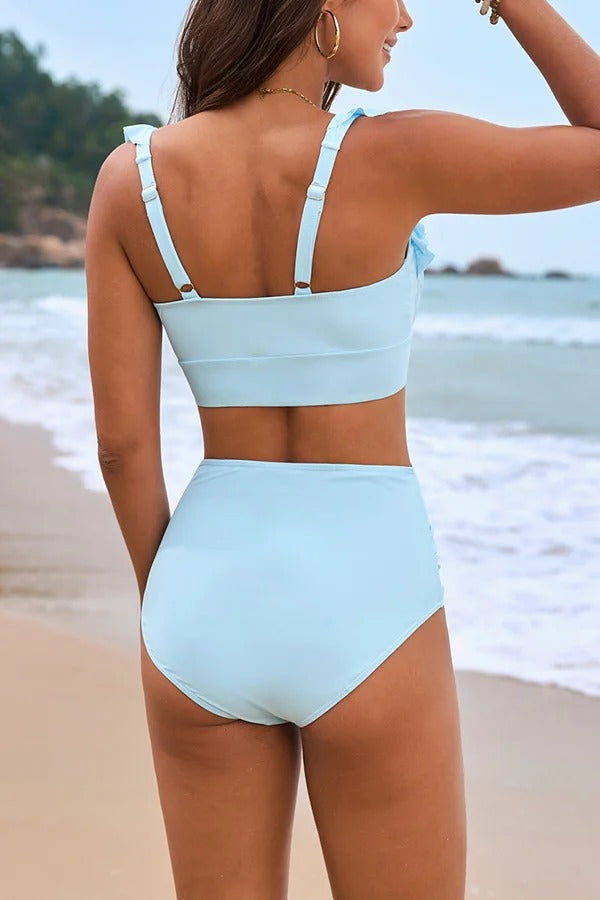 Botanik Desenli Fırfırlı İki Parçalı Streç Bikini