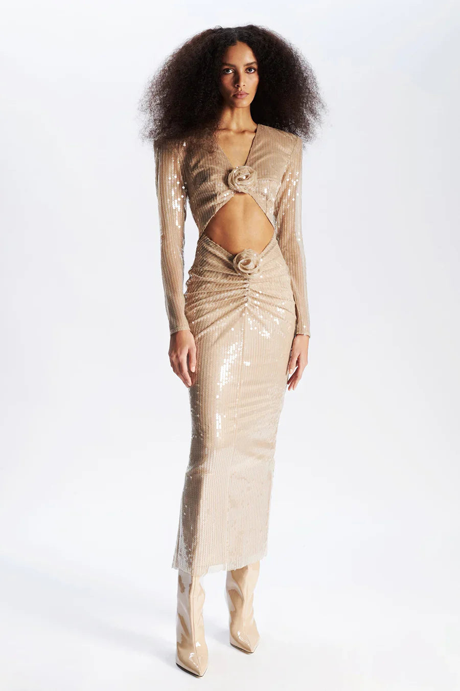Cathy Flower Payetli Midi Elbise