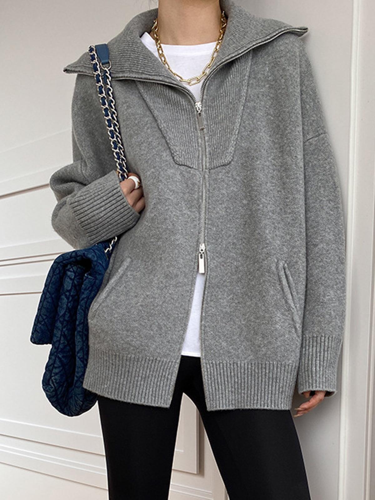Fermuarlı Oversize Triko Hırka