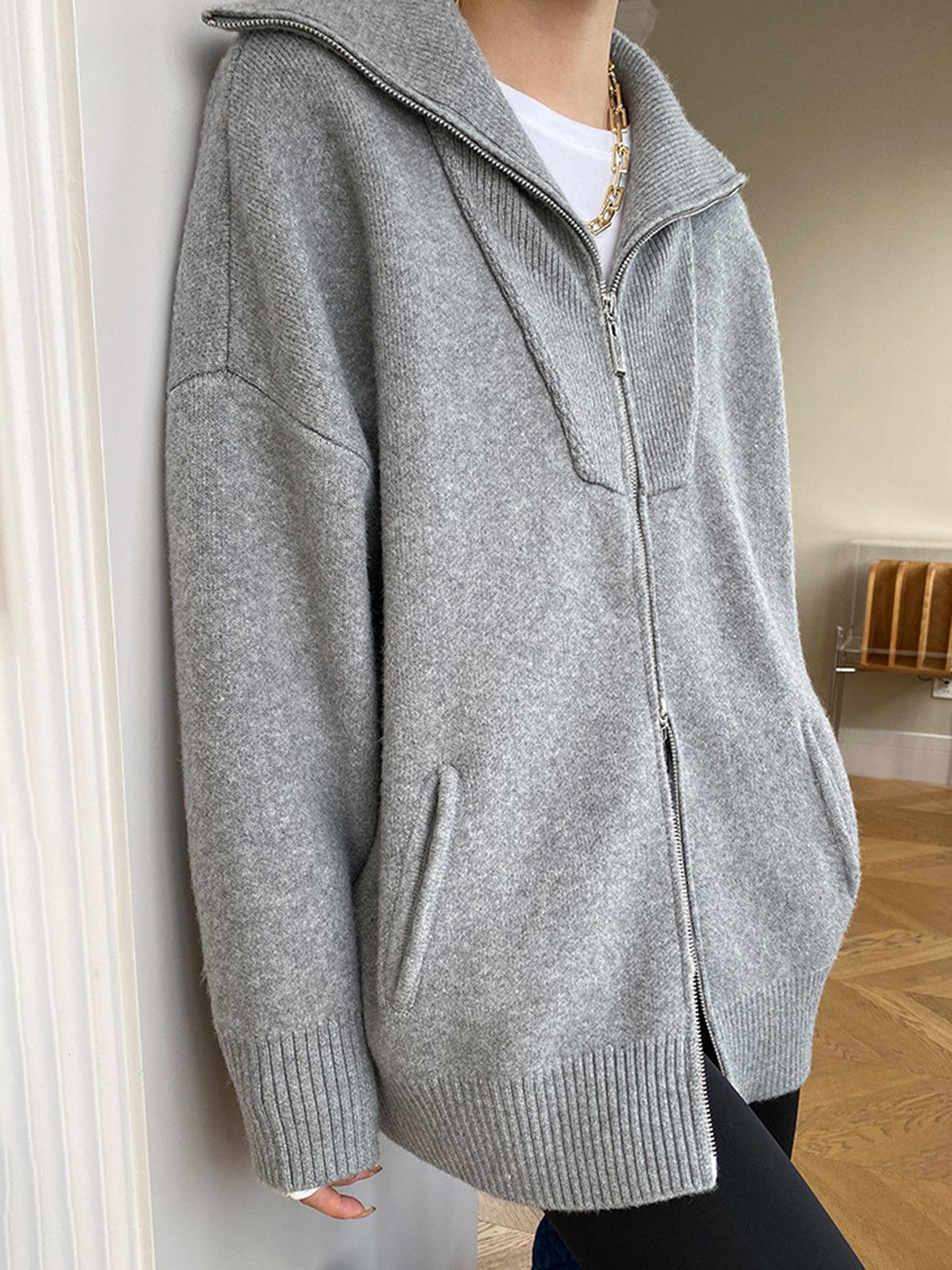 Fermuarlı Oversize Triko Hırka
