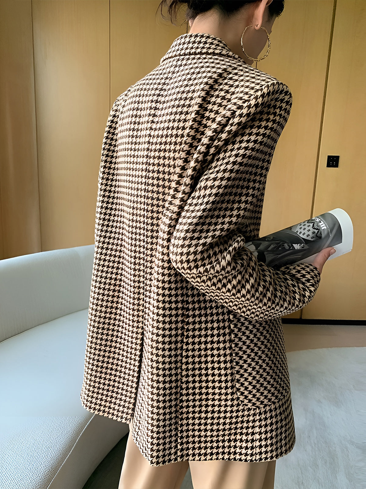 Kemerli Balıksırtı Desenli Bölünmüş Blazer