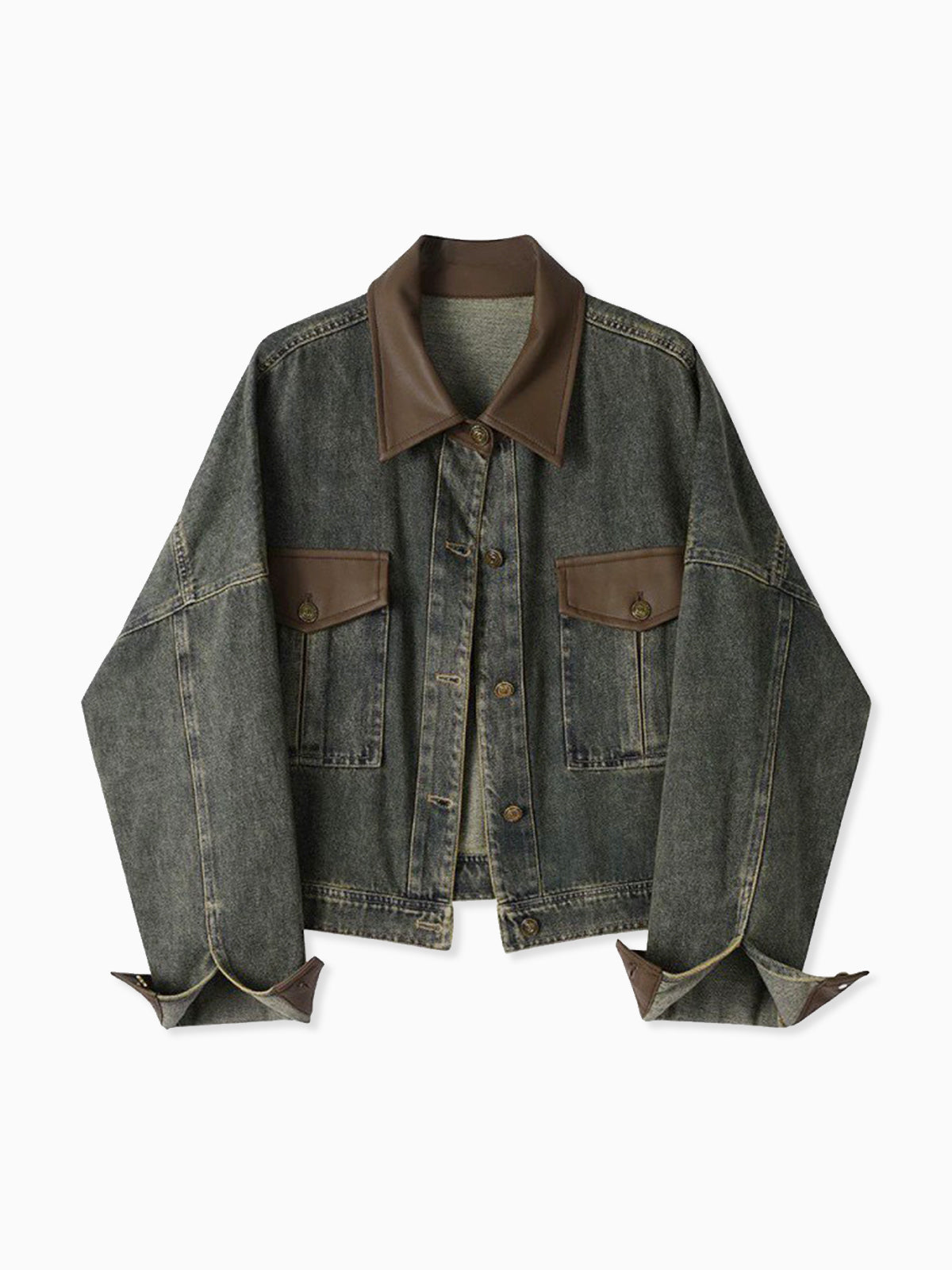 Vintage Kontrast Süslü Yaka Denim Ceket