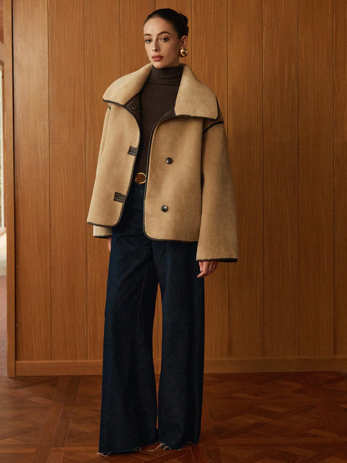 Bej Peluş Oversize Kaban