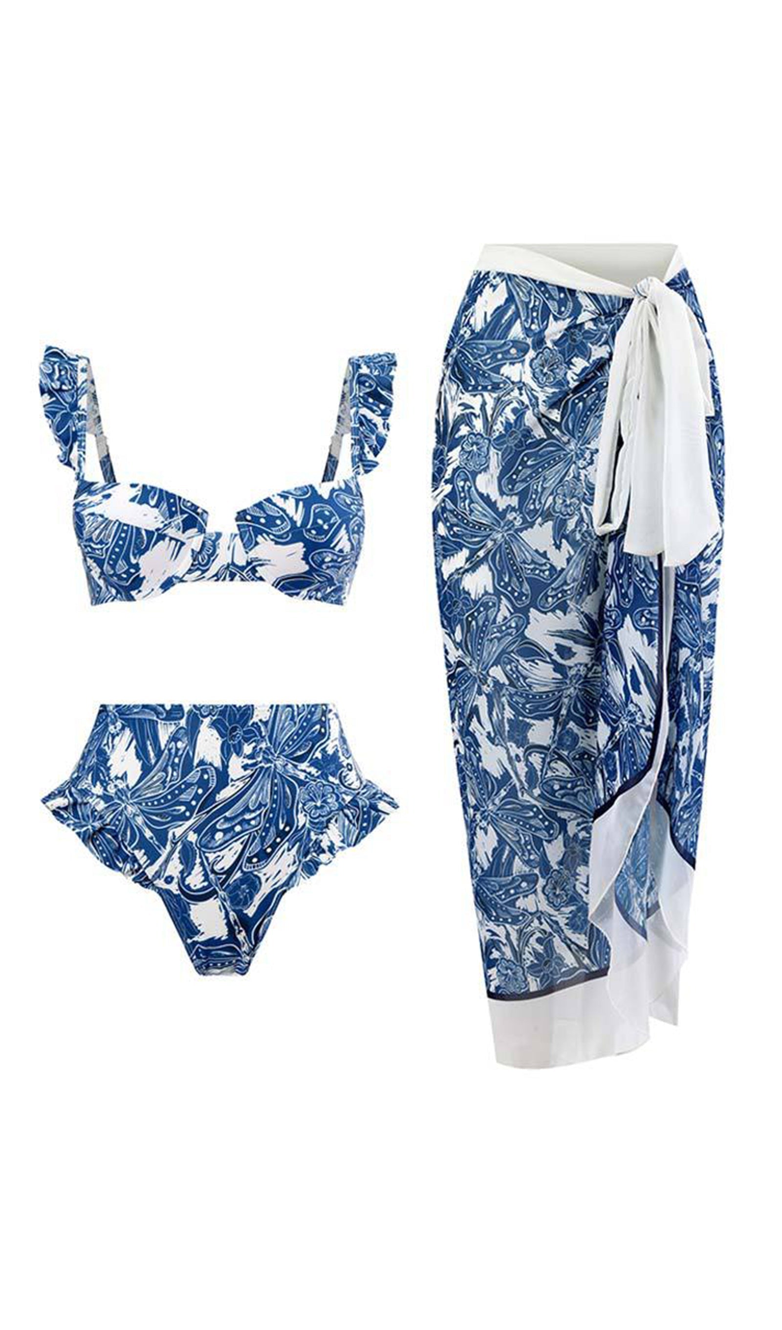 Çiçekli Bikini Mayo-Pareo Takımı