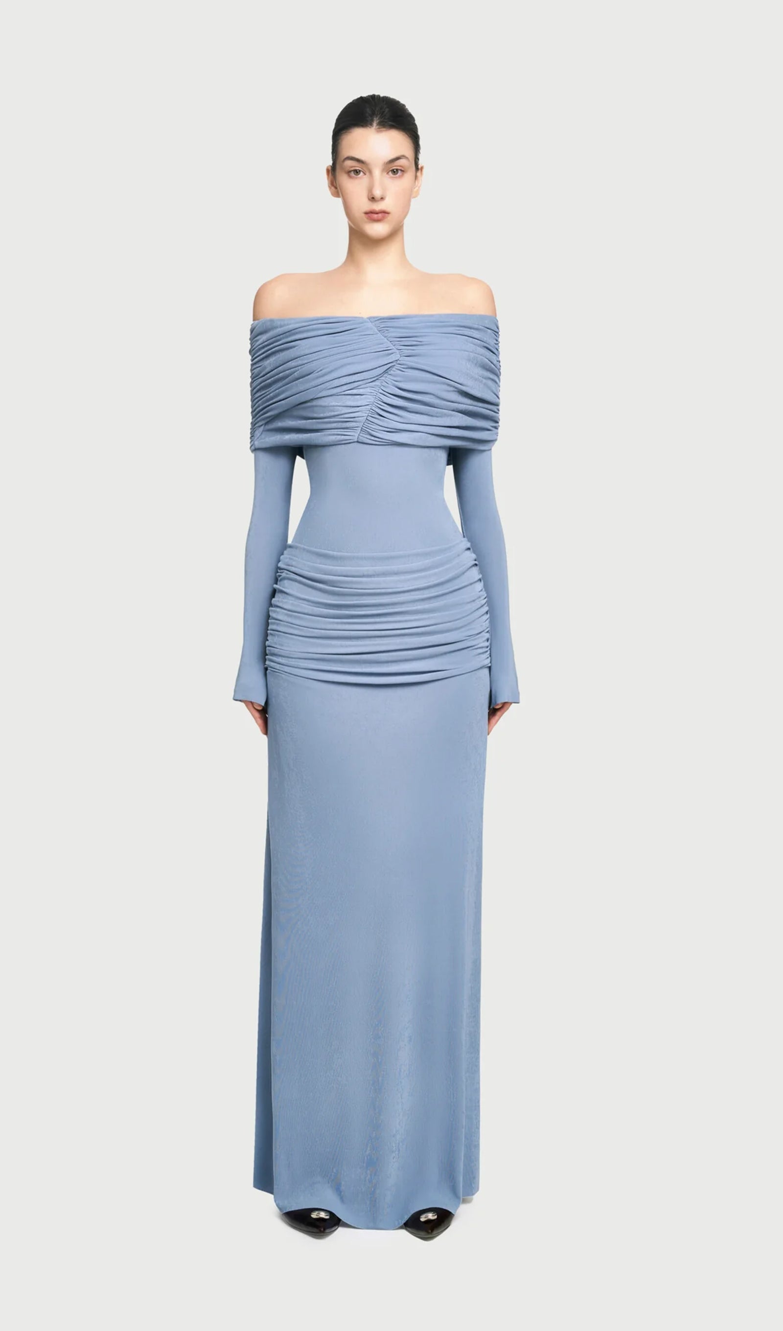 off the shoulder jersey maxi dress Josie Off Shoulder Mesh Maxi Dress / Wine | MESHKI