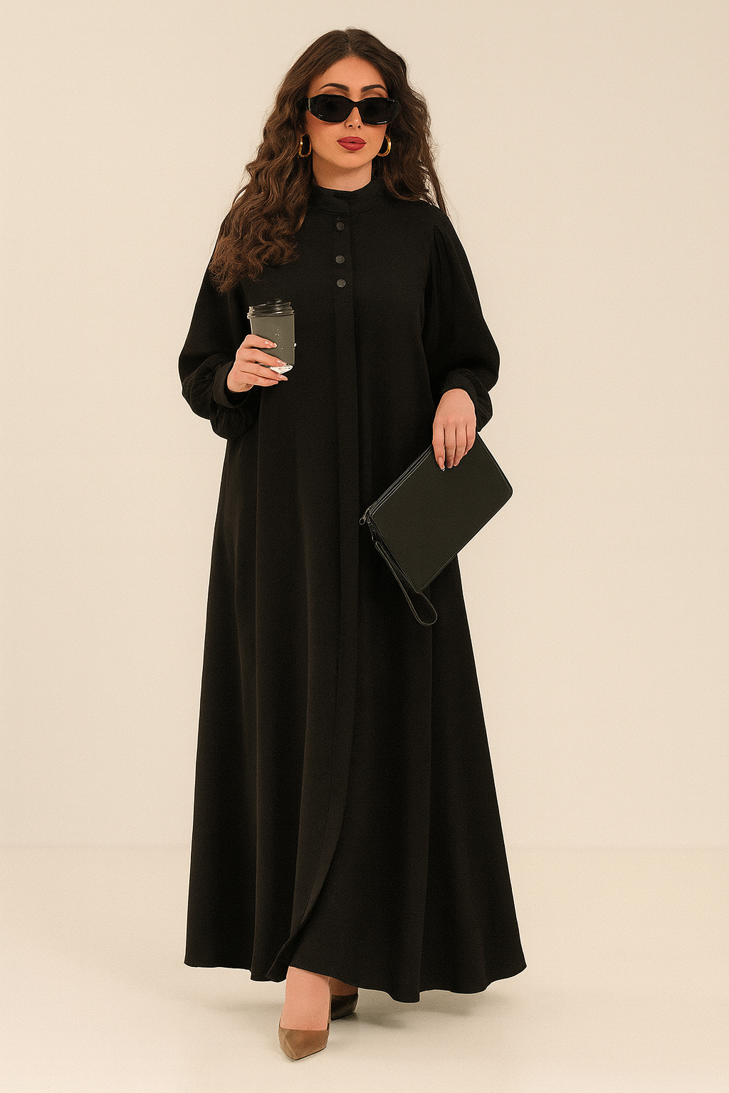Alisora Minimal Oversize Siyah Uzun Elbise