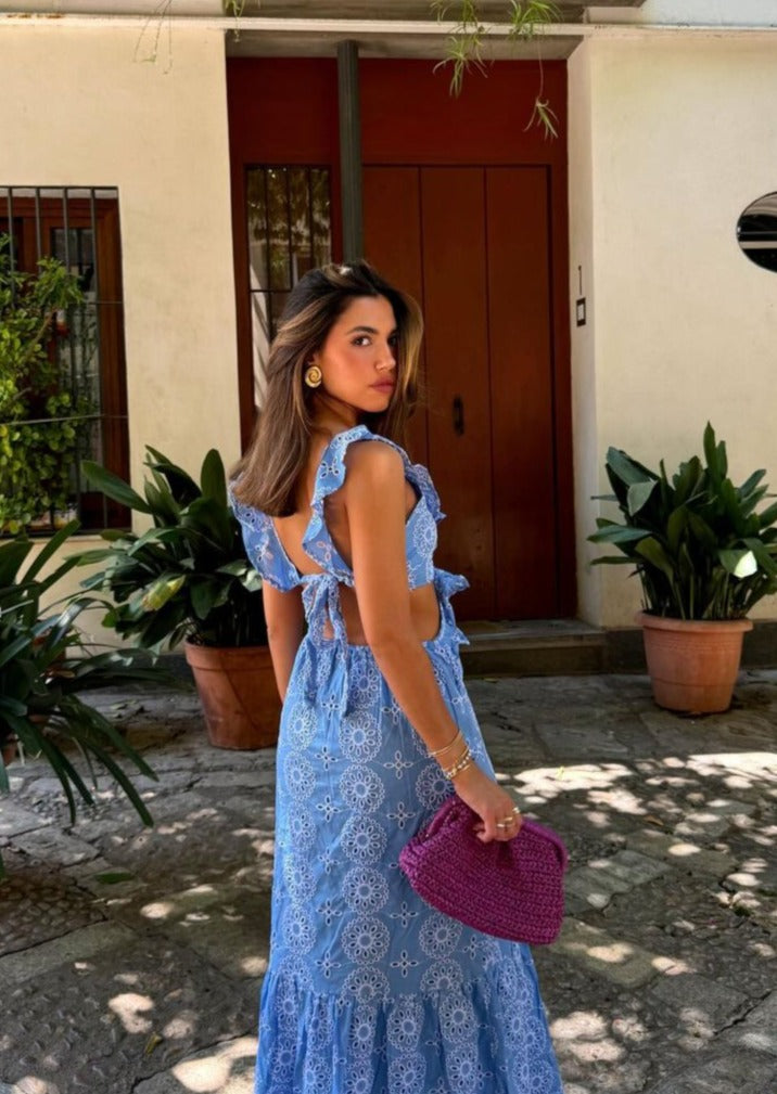 Camila Fırfırlı Uzun Elbise