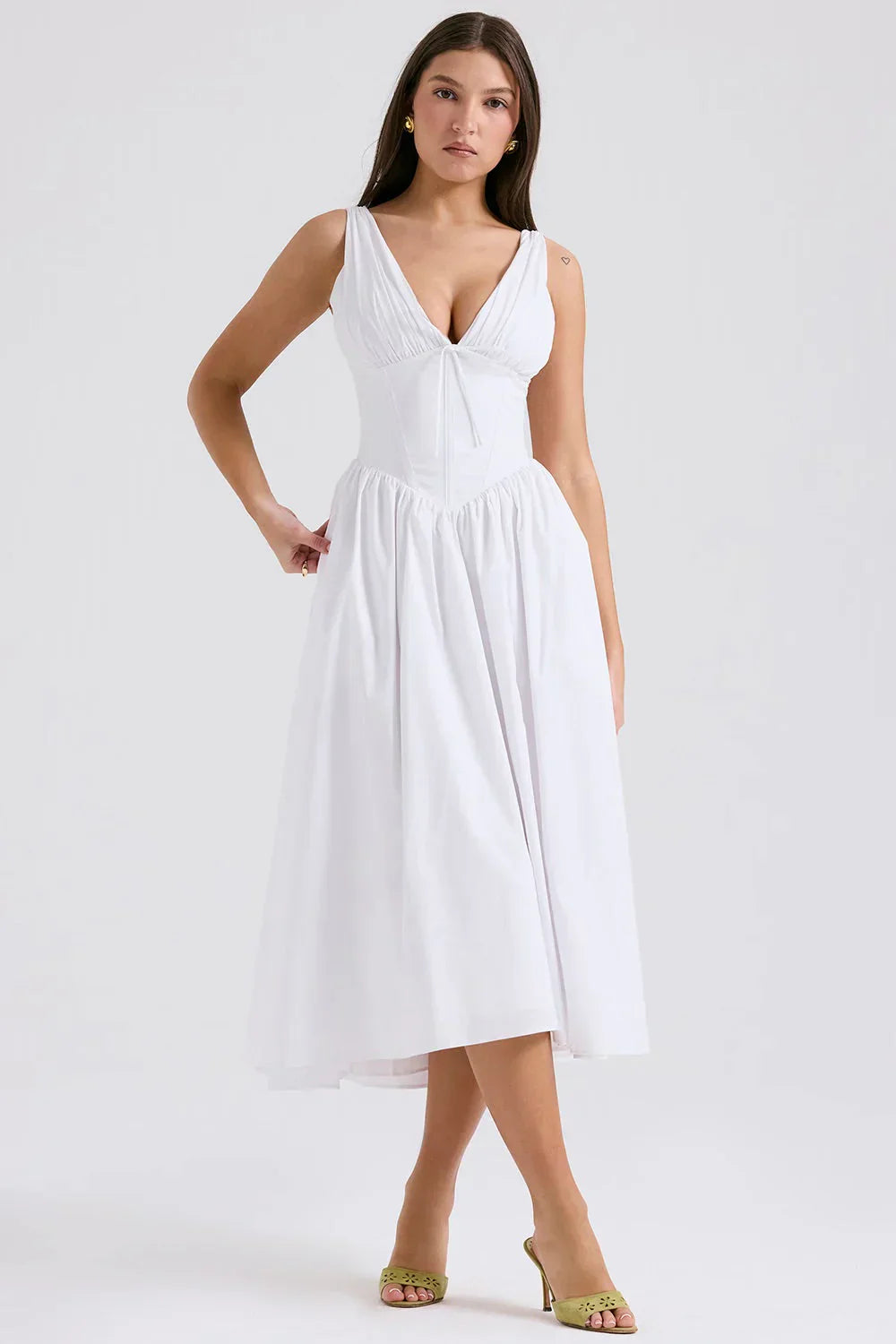 Ariana V Yaka Korseli Flare Midi Elbise