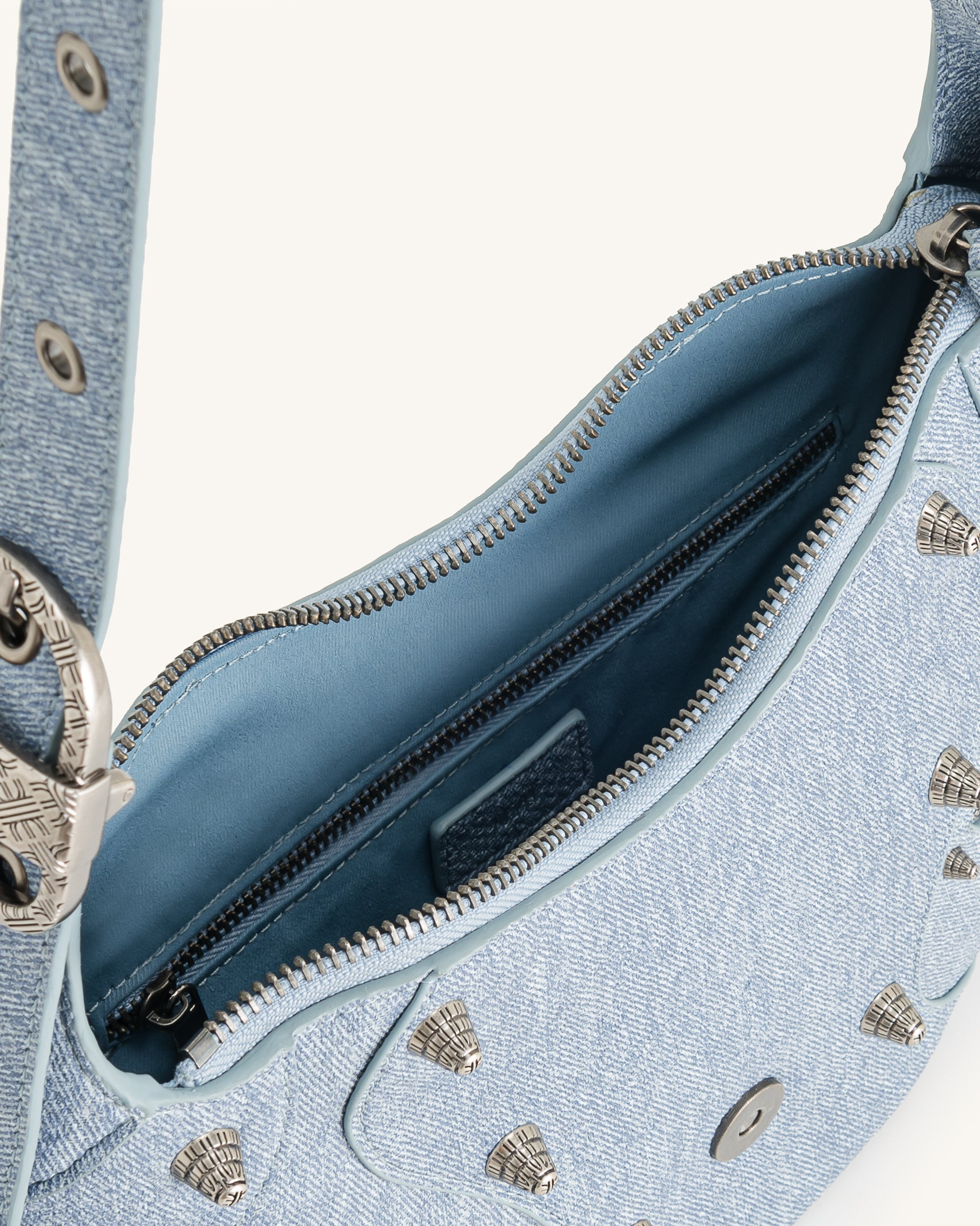 Kadın Tessa Denim Kabartmalı Omuz Çantası Mavi