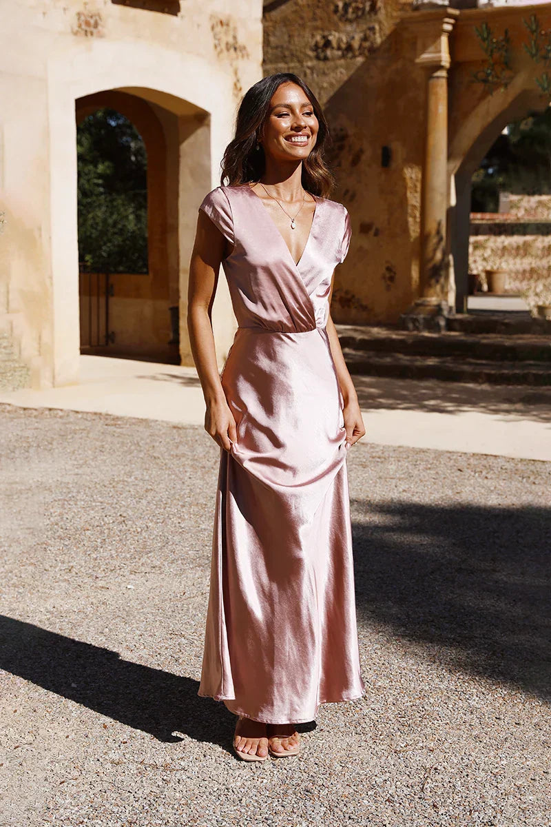Selma Uzun Elbise Toz Pembe