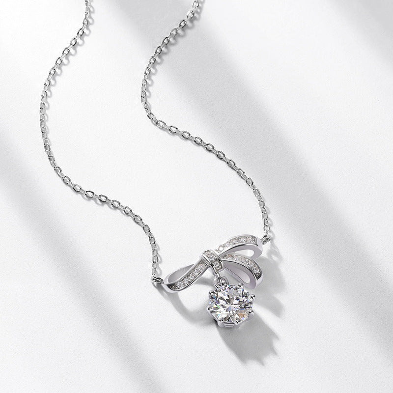 925 Ayar Moissanite Taşlı Fiyonk Kolye