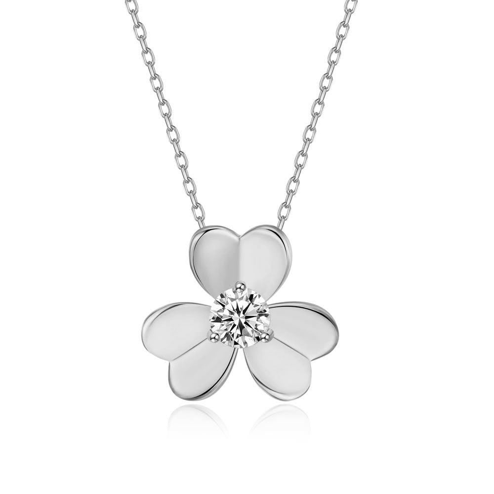 S925 Ayar gümüş yonca kolye moissanite