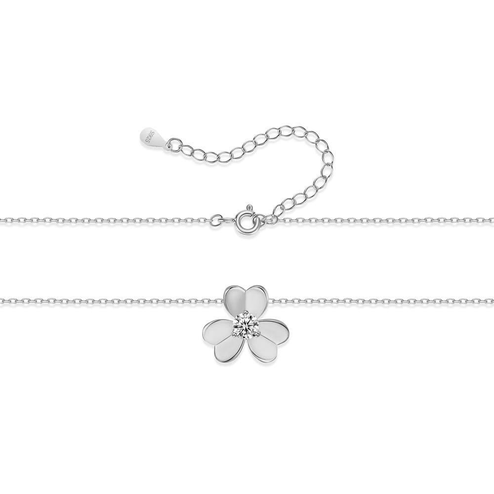 S925 Ayar gümüş yonca kolye moissanite